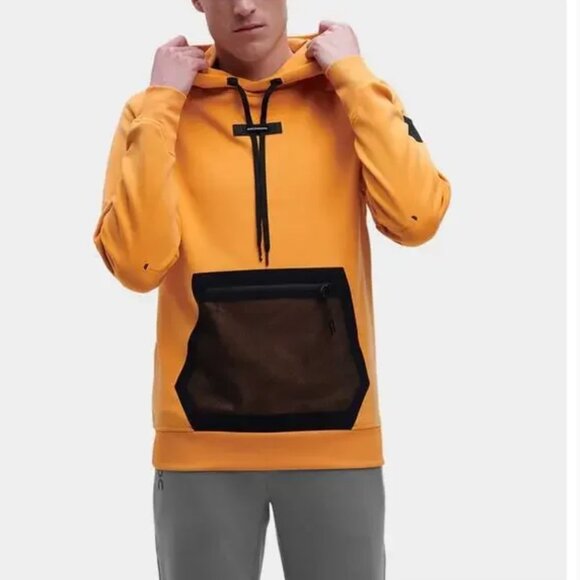 On Running Run On Clouds Hoodie Mens S Orange Mesh Zip Pocket Swiss Engineering - Picture 1 of 11